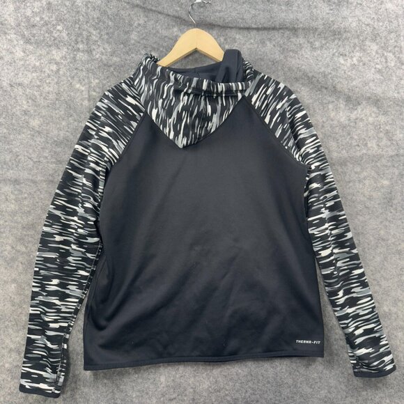 Nike Hoodie Sweatshirt Womens M Black Gray Therma Fit Fleece Lined Just Do It - Picture 2 of 10